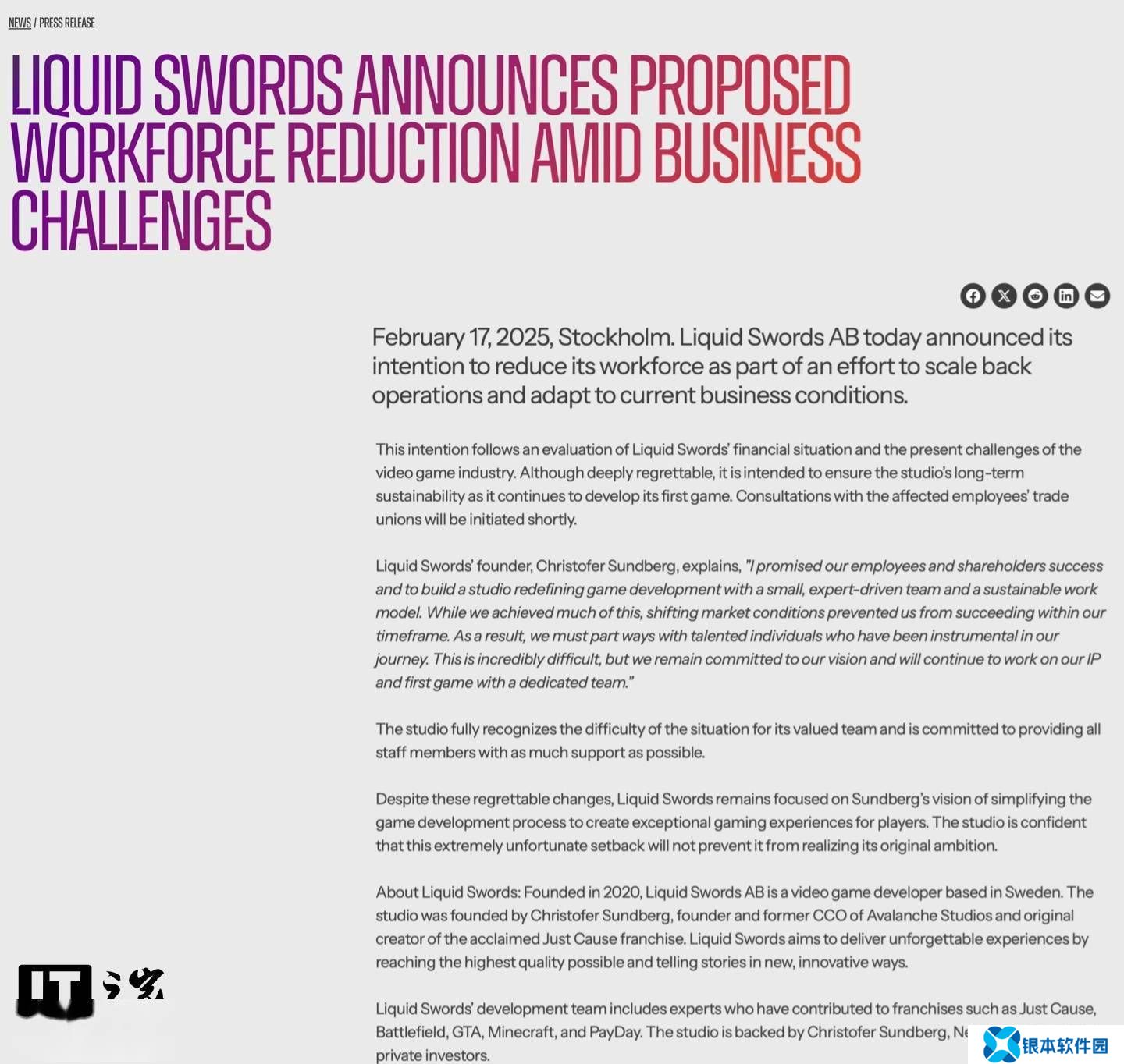 雪崩工作室创始人新公司Liquid Swords裁员，3A犯罪游戏开发仍继续